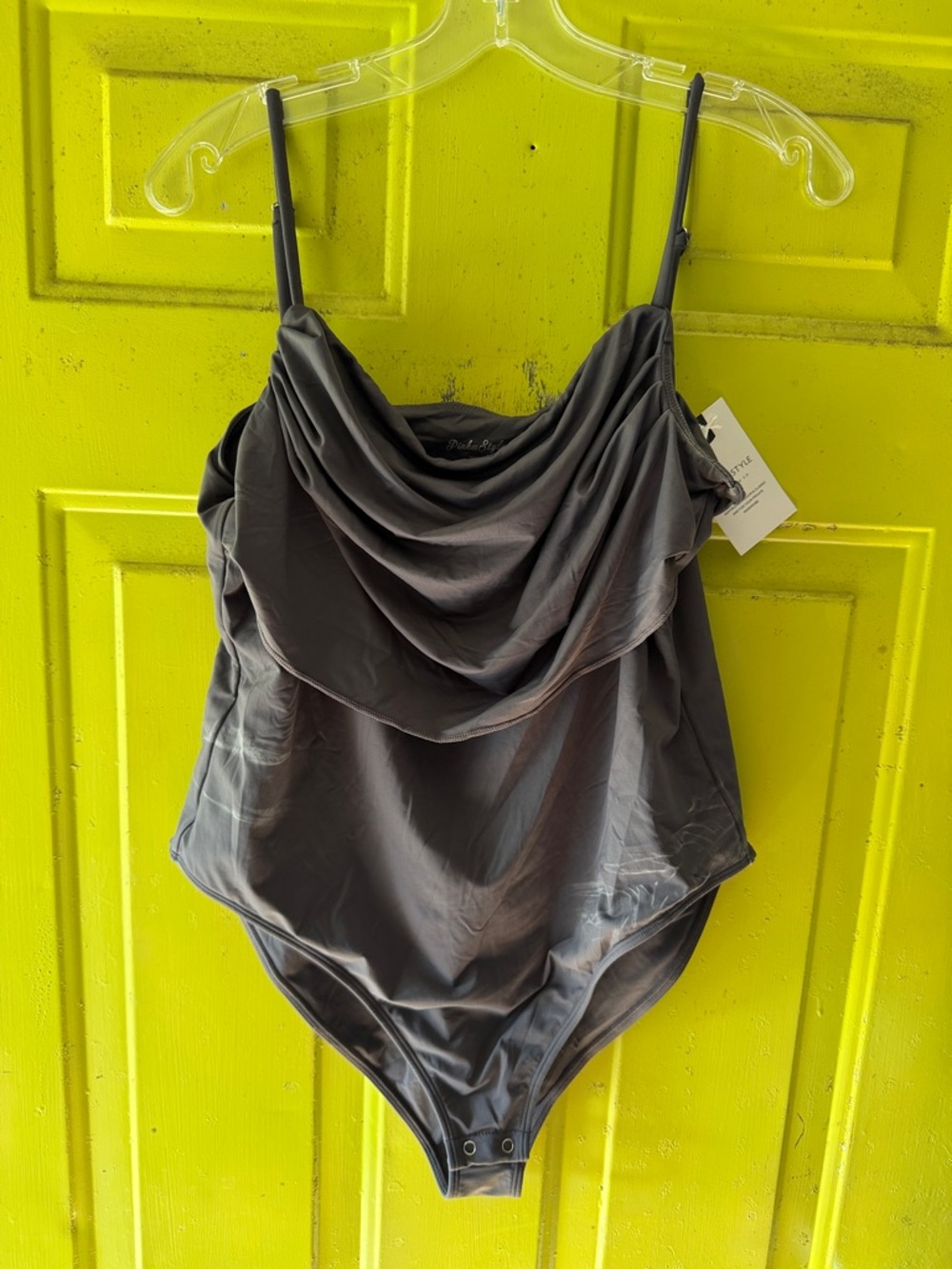 Charcoal Draped Cowl Neck Bodysuit - Women